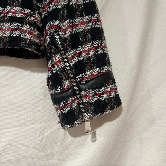 Zara Black/Red Tweed/Textured Moto Jacket - Picture 12 of 12